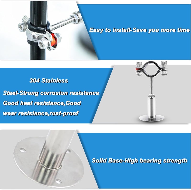PEROMI 2 Pack Pipe Supports,304 Stainless Steel Wall Mount Ceiling Mount Pipe Bracket Clamp Ring Hanger with Screws for Pipe OD 15-19mm, Bracket Adjustable Height 100-200mm - Image 5